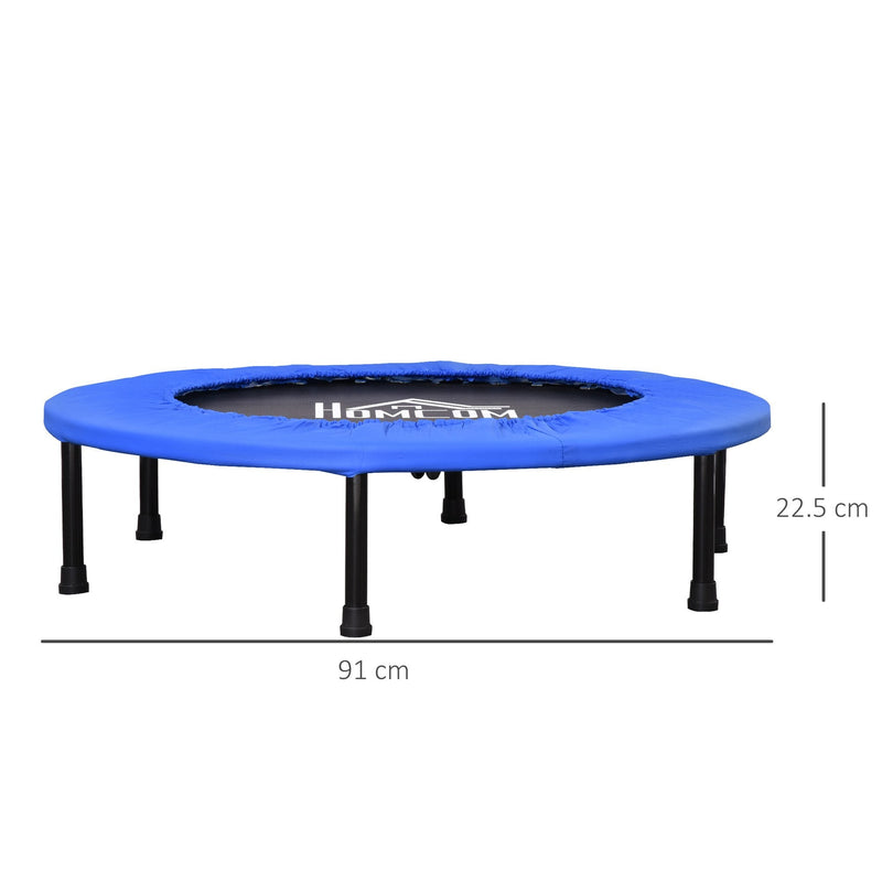 HOMCOM Trampoline Aerobic Rebounder Indoor Outdoor Fitness Round Jumper 91cm, Compact, w/ Sponge Edge, Blue Compact