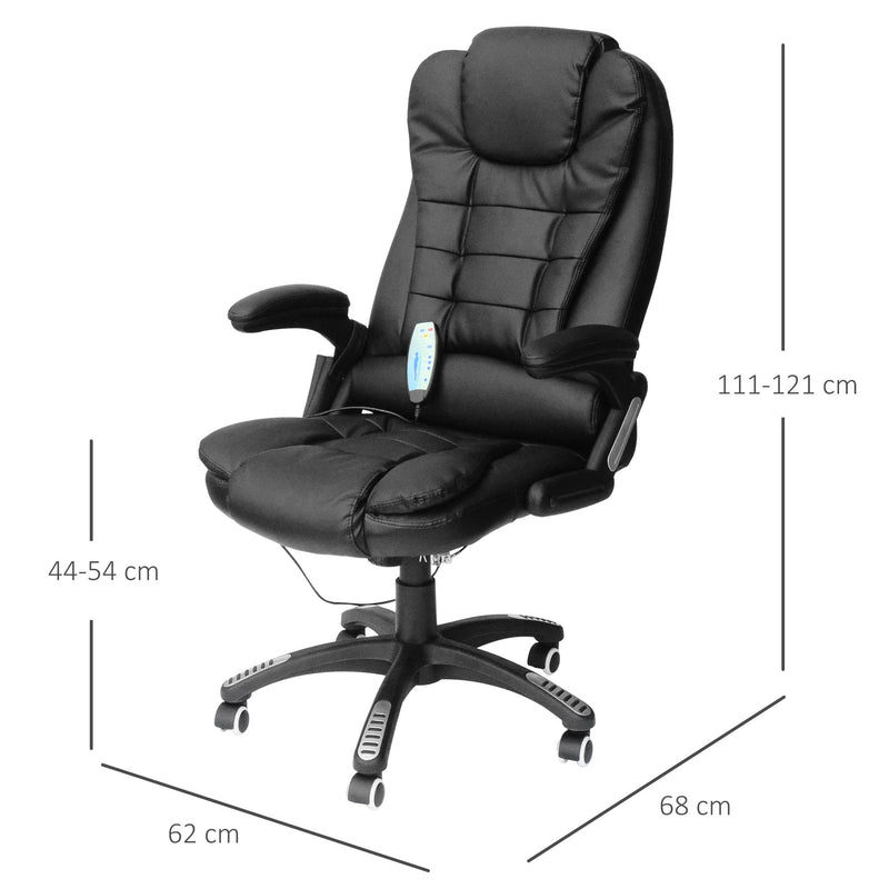 Black Leather Office Chair PU Massage Function Deluxe Reclining Faux Computer 6-Point Massage Back Desk Work Swivel