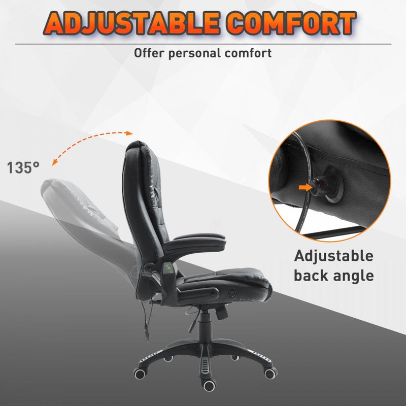 Black Leather Office Chair PU Massage Function Deluxe Reclining Faux Computer 6-Point Massage Back Desk Work Swivel