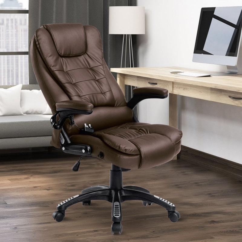 Deluxe Reclining Faux PU Leather Computer Office Chair W/Massage Function-Brown