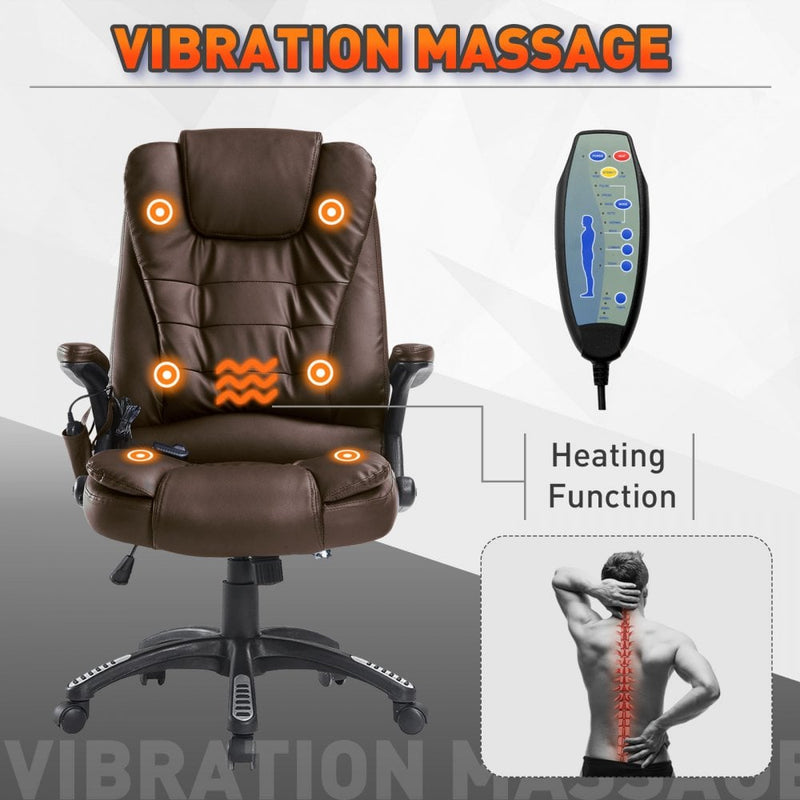Deluxe Reclining Faux PU Leather Computer Office Chair W/Massage Function-Brown