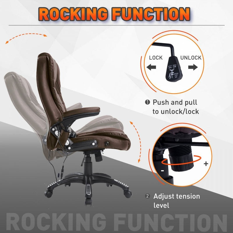 Deluxe Reclining Faux PU Leather Computer Office Chair W/Massage Function-Brown