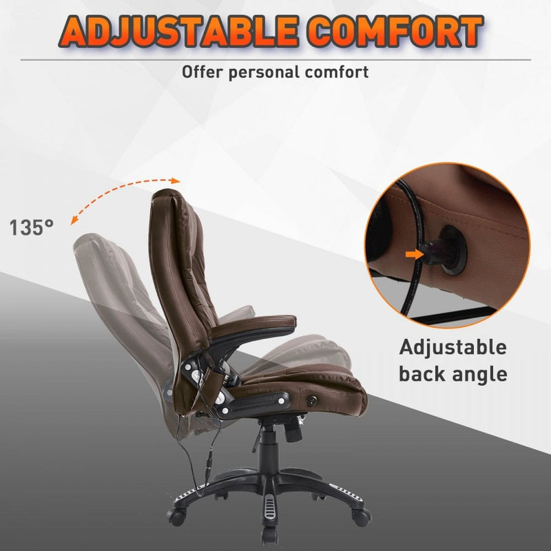 Deluxe Reclining Faux PU Leather Computer Office Chair W/Massage Function-Brown