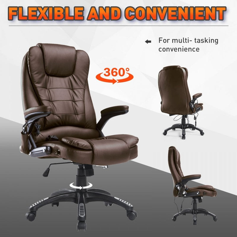 Deluxe Reclining Faux PU Leather Computer Office Chair W/Massage Function-Brown
