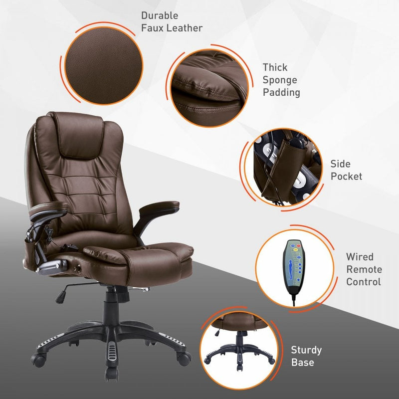 Deluxe Reclining Faux PU Leather Computer Office Chair W/Massage Function-Brown