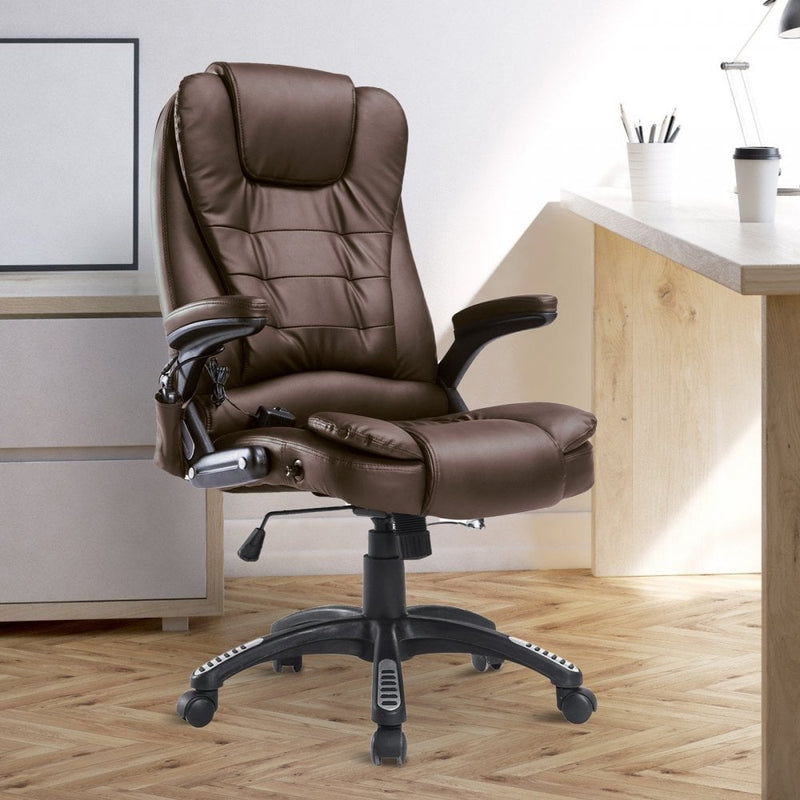 Deluxe Reclining Faux PU Leather Computer Office Chair W/Massage Function-Brown