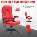 Reclining PU Leather Office Computer Chair 6-Point Massage High Back Desk Work Swivel - Red
