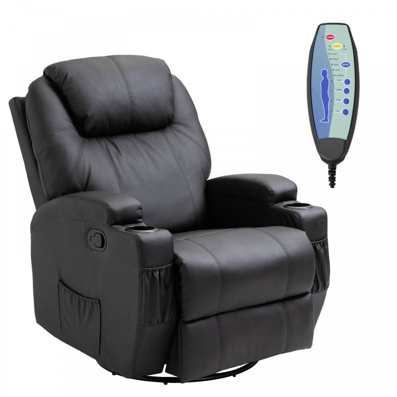 Electric Massage Recliner Chair PU Leather Black Luxury Sofa Armchair Cinema Rocking Swivel Heated Nursing Gaming Thick