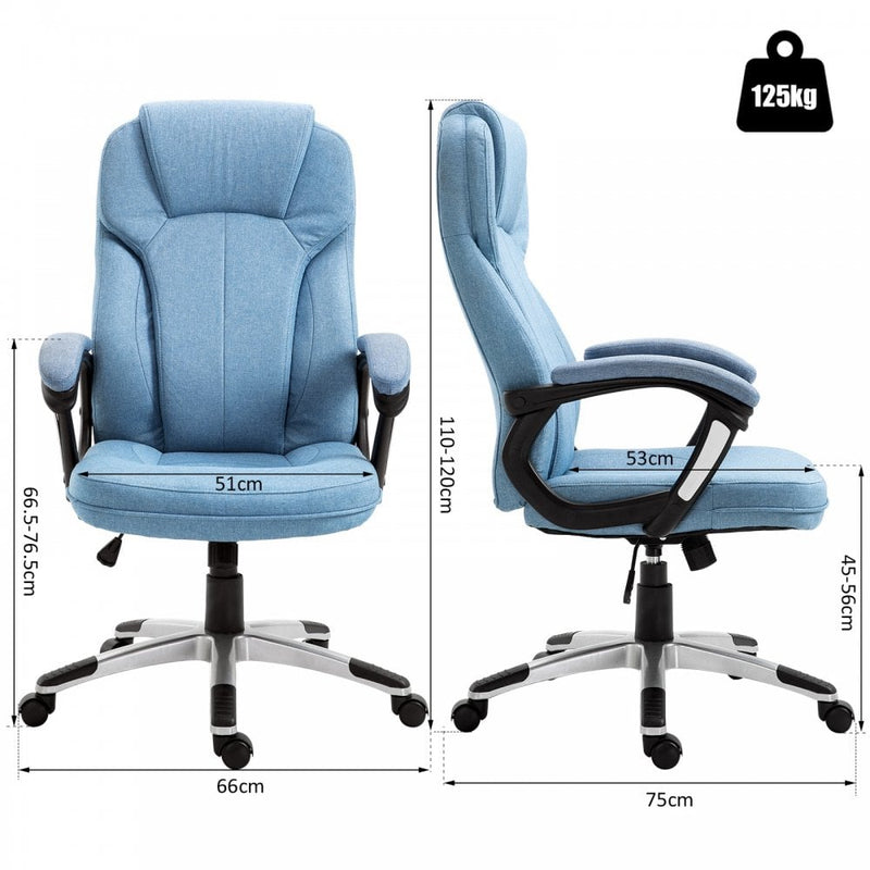 Vinsetto Executive Office Gaming Chair Linen Rocking Seat w/ Adjustable Padded Seat & Wheels in Blue