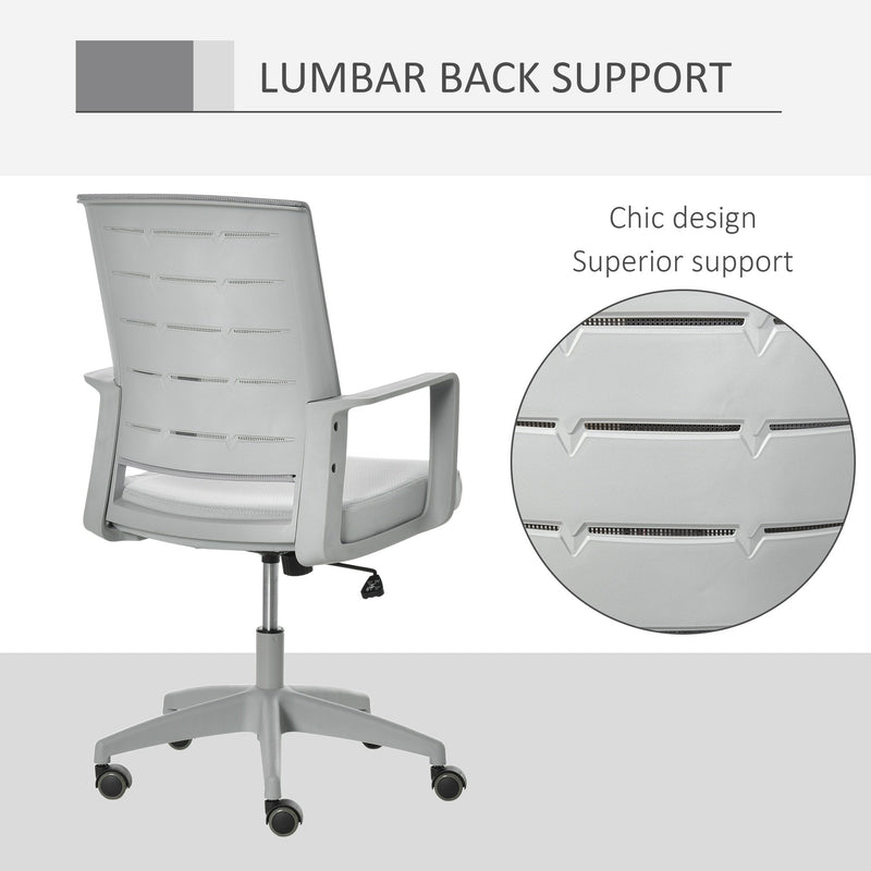 Vinsetto Mesh Office Chair Mid Back Ergonomic Computer Task Chair for Home with Lumbar Back Support, Adjustable Height, Grey Swivel Desk PC w/