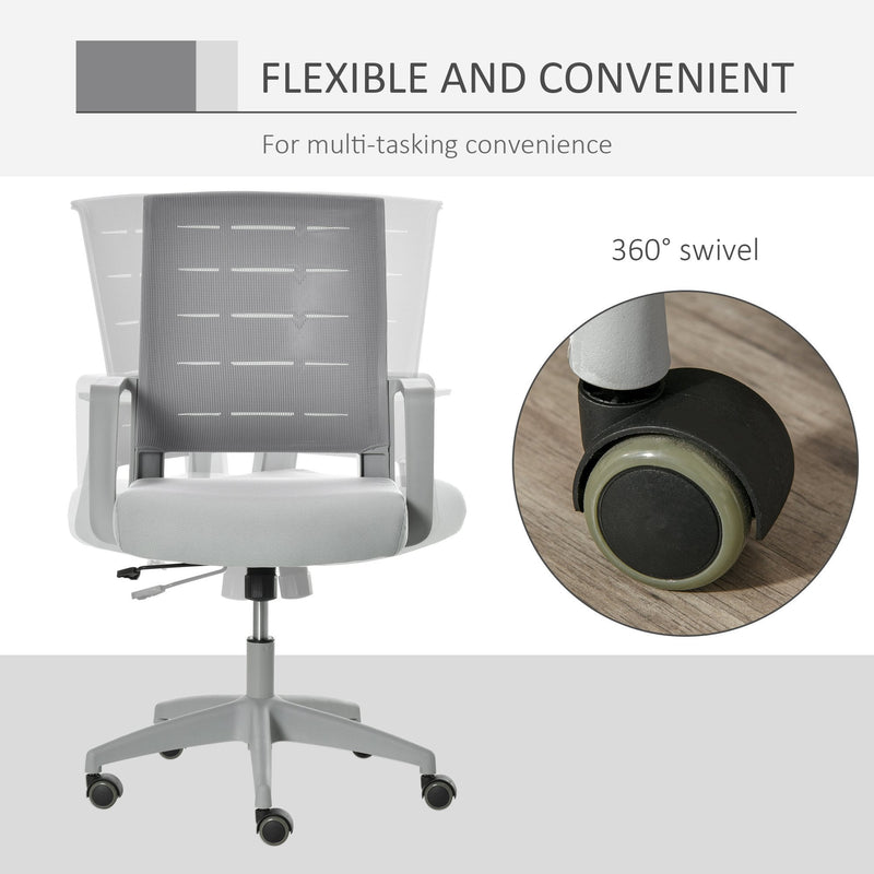 Vinsetto Mesh Office Chair Mid Back Ergonomic Computer Task Chair for Home with Lumbar Back Support, Adjustable Height, Grey Swivel Desk PC w/