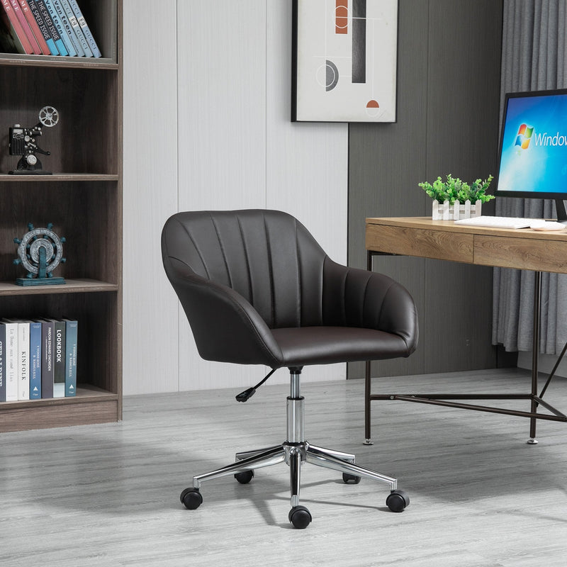 Vinsetto Mid-Back Office Chair PU Leather Swivel Task Armchair with Tub Shape Design for Living Room Home, Brown Home Armchair