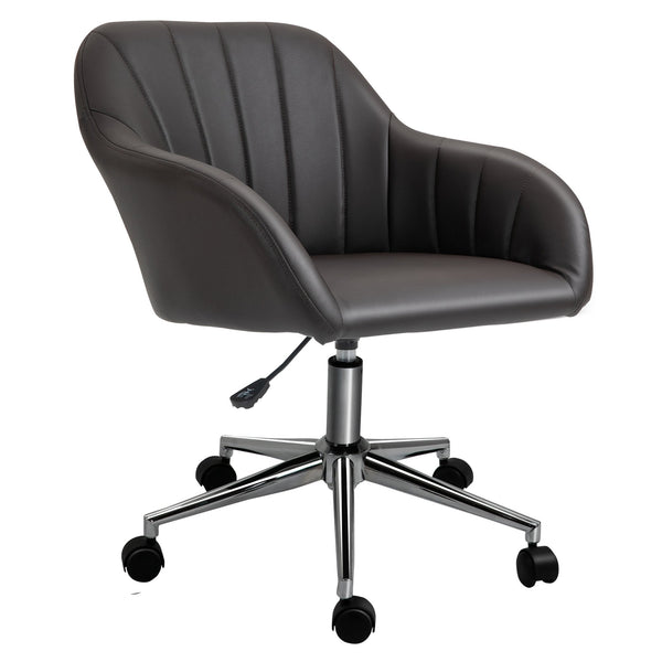 Vinsetto Mid-Back Office Chair PU Leather Swivel Task Armchair with Tub Shape Design for Living Room Home, Brown Home Armchair