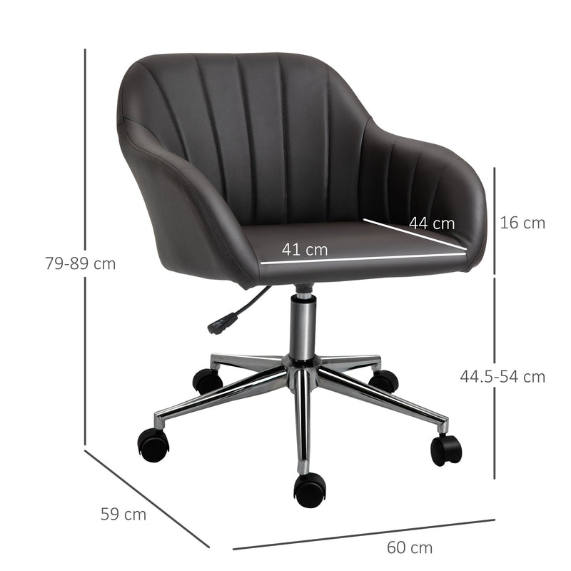 Vinsetto Mid-Back Office Chair PU Leather Swivel Task Armchair with Tub Shape Design for Living Room Home, Brown Home Armchair