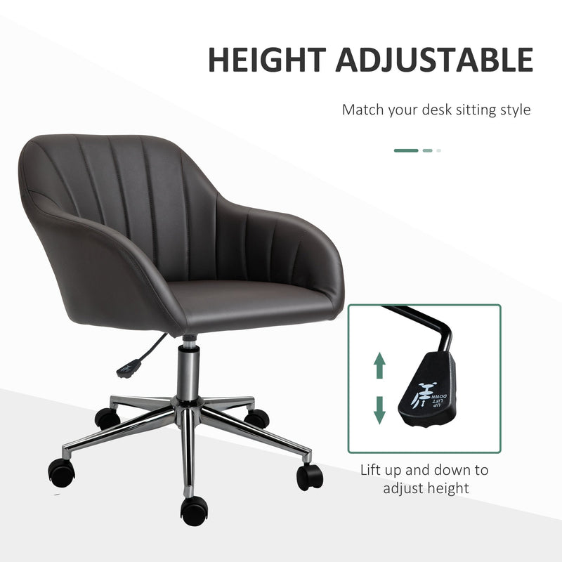 Vinsetto Mid-Back Office Chair PU Leather Swivel Task Armchair with Tub Shape Design for Living Room Home, Brown Home Armchair
