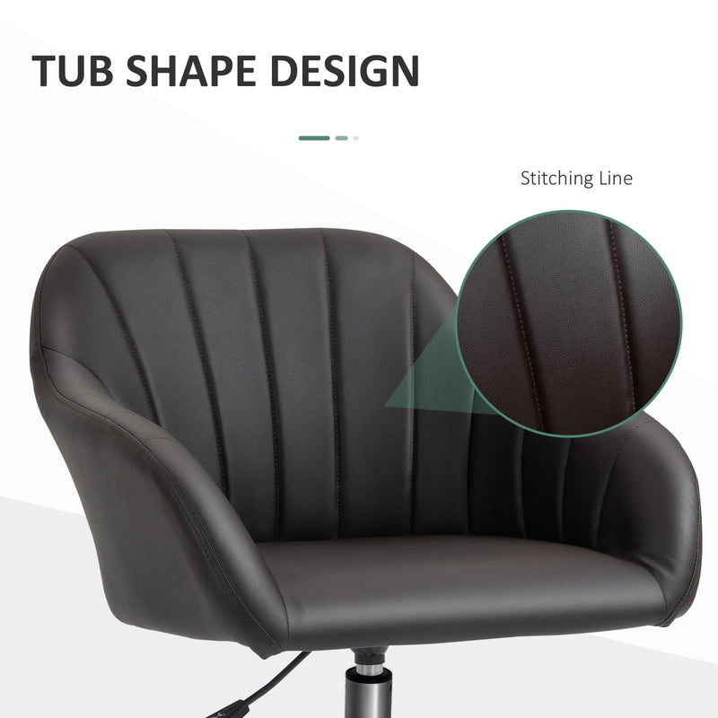 Vinsetto Mid-Back Office Chair PU Leather Swivel Task Armchair with Tub Shape Design for Living Room Home, Brown Home Armchair