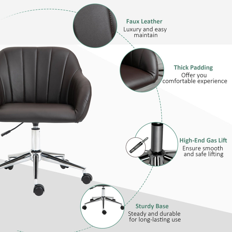 Vinsetto Mid-Back Office Chair PU Leather Swivel Task Armchair with Tub Shape Design for Living Room Home, Brown Home Armchair