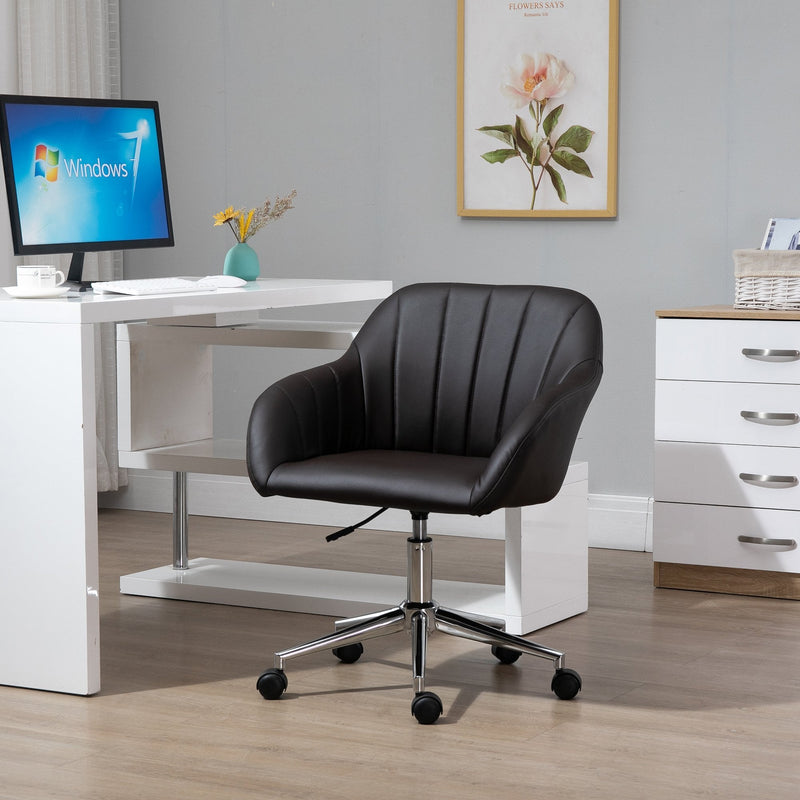 Vinsetto Mid-Back Office Chair PU Leather Swivel Task Armchair with Tub Shape Design for Living Room Home, Brown Home Armchair