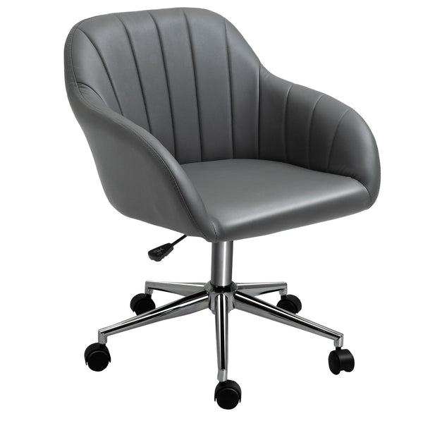 Vinsetto PU Leather Mid-Back Tub Office Chair Ergonomic Work Seat Adjustable Padded w/ Wheels Study Living Room Bedroom Lounge