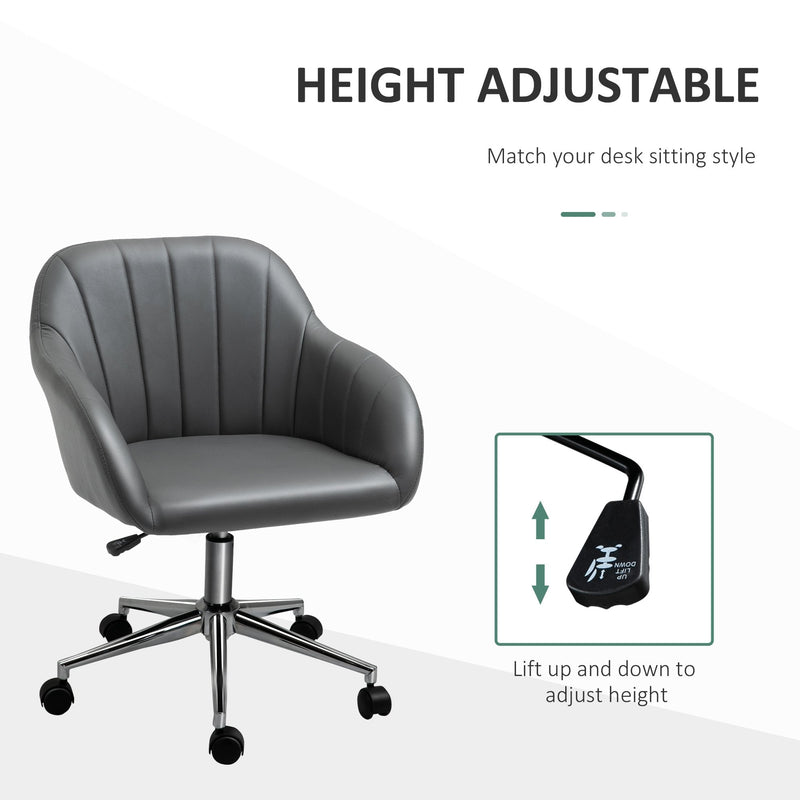 Vinsetto PU Leather Mid-Back Tub Office Chair Ergonomic Work Seat Adjustable Padded w/ Wheels Study Living Room Bedroom Lounge