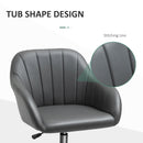 Vinsetto PU Leather Mid-Back Tub Office Chair Ergonomic Work Seat Adjustable Padded w/ Wheels Study Living Room Bedroom Lounge