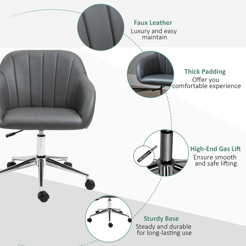 Vinsetto PU Leather Mid-Back Tub Office Chair Ergonomic Work Seat Adjustable Padded w/ Wheels Study Living Room Bedroom Lounge