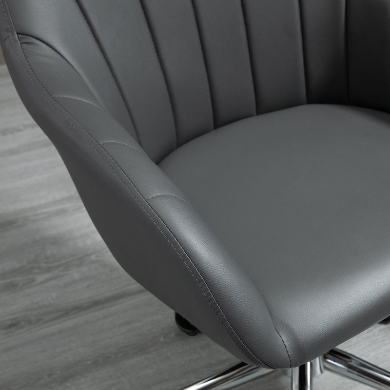 Vinsetto PU Leather Mid-Back Tub Office Chair Ergonomic Work Seat Adjustable Padded w/ Wheels Study Living Room Bedroom Lounge