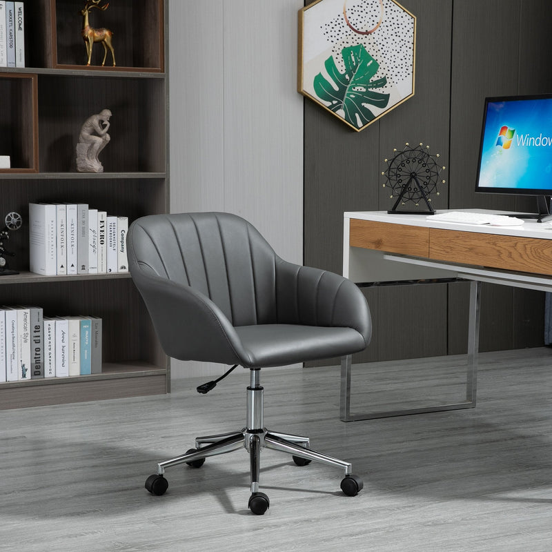 Vinsetto PU Leather Mid-Back Tub Office Chair Ergonomic Work Seat Adjustable Padded w/ Wheels Study Living Room Bedroom Lounge