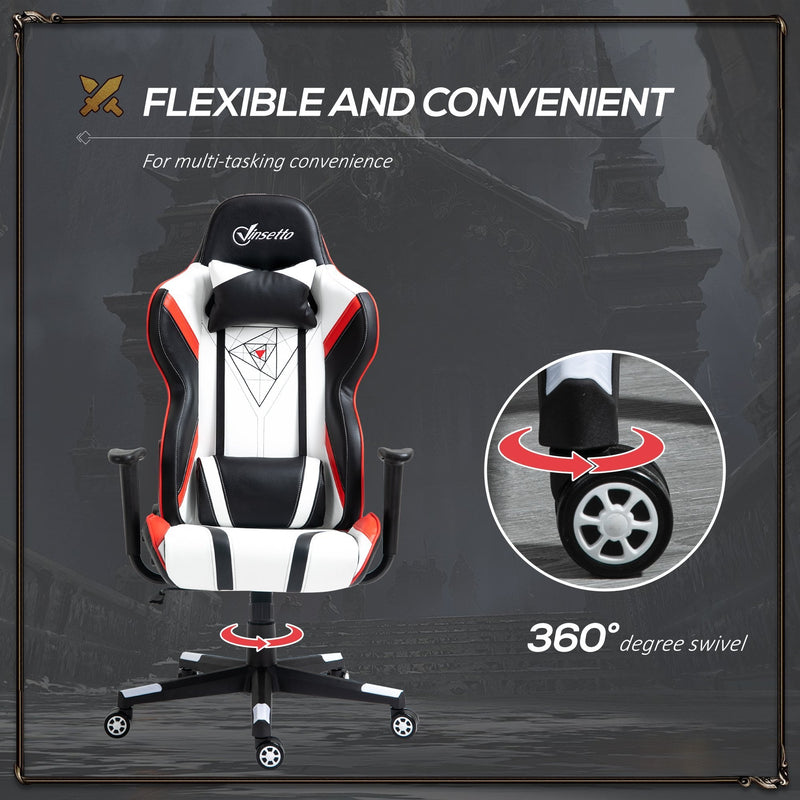 Vinsetto High Back Gaming Chair with Headrest, Arm, Lumbar Support, Swivel Home Office PU Leather Recliner Racing Gamer Desk Chair, Black White Red