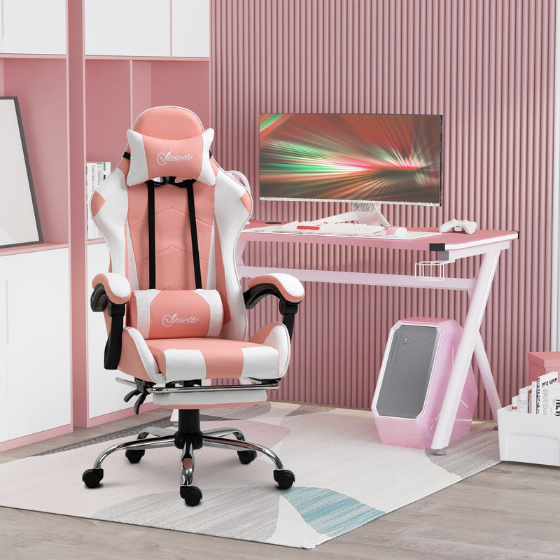 Vinsetto Racing Gaming Chair with Lumbar Support, Head Pillow, Swivel Wheels, High Back Recliner Gamer Desk Chair for Home Office, Pink Chair