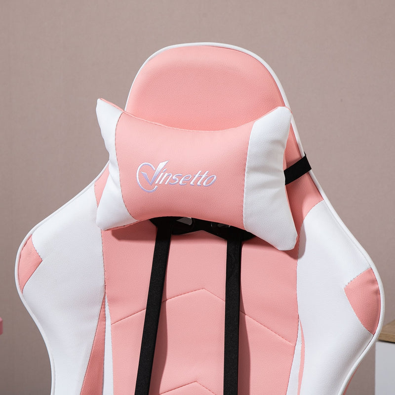Vinsetto Racing Gaming Chair with Lumbar Support, Head Pillow, Swivel Wheels, High Back Recliner Gamer Desk Chair for Home Office, Pink Chair
