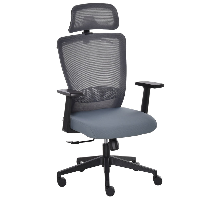 Vinsetto Mesh Home Office Chair with Lumbar Back Support, Coar Hanger High Back Swivel Chair, Adjustable Height Head Pillow, Blue Grey