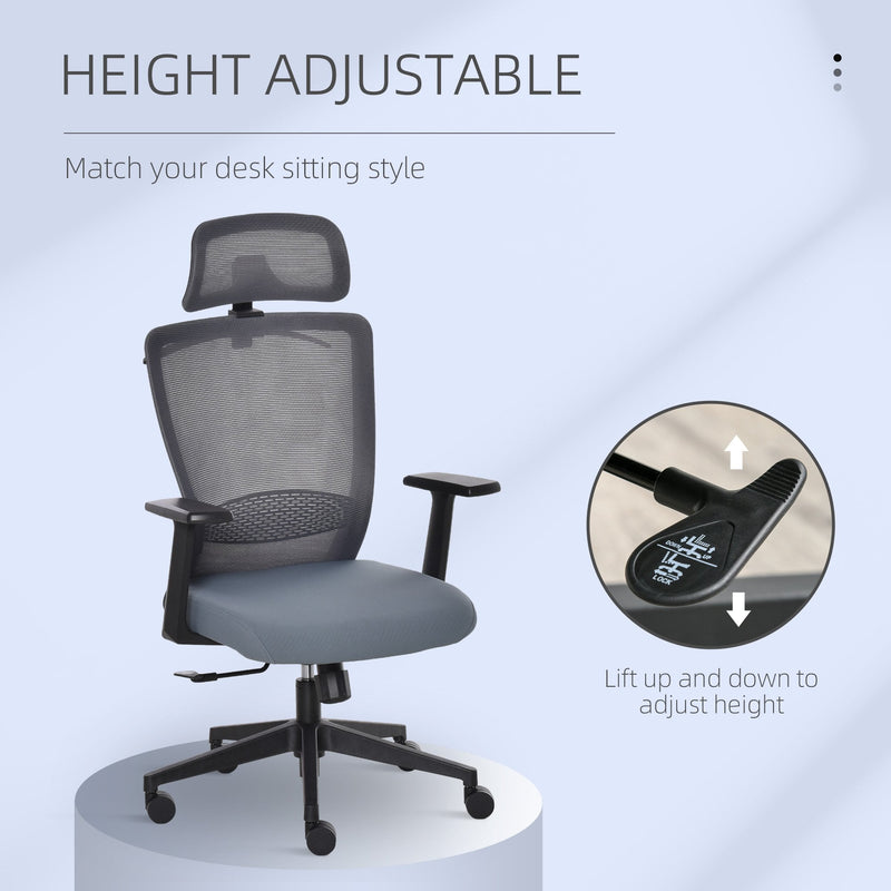 Vinsetto Mesh Home Office Chair with Lumbar Back Support, Coar Hanger High Back Swivel Chair, Adjustable Height Head Pillow, Blue Grey