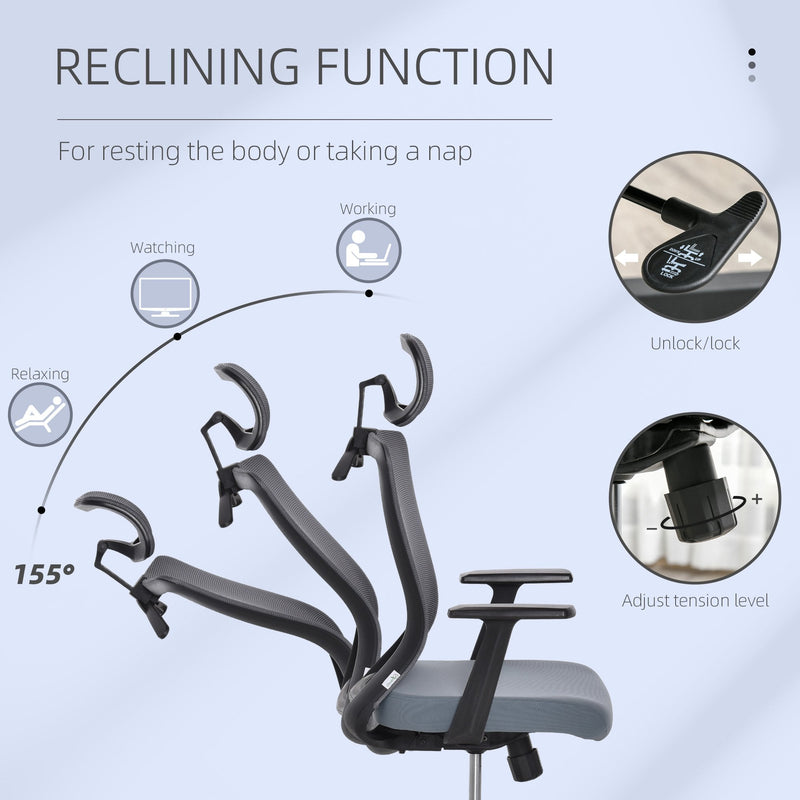 Vinsetto Mesh Home Office Chair with Lumbar Back Support, Coar Hanger High Back Swivel Chair, Adjustable Height Head Pillow, Blue Grey