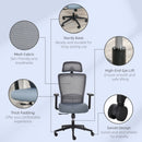 Vinsetto Mesh Home Office Chair with Lumbar Back Support, Coar Hanger High Back Swivel Chair, Adjustable Height Head Pillow, Blue Grey