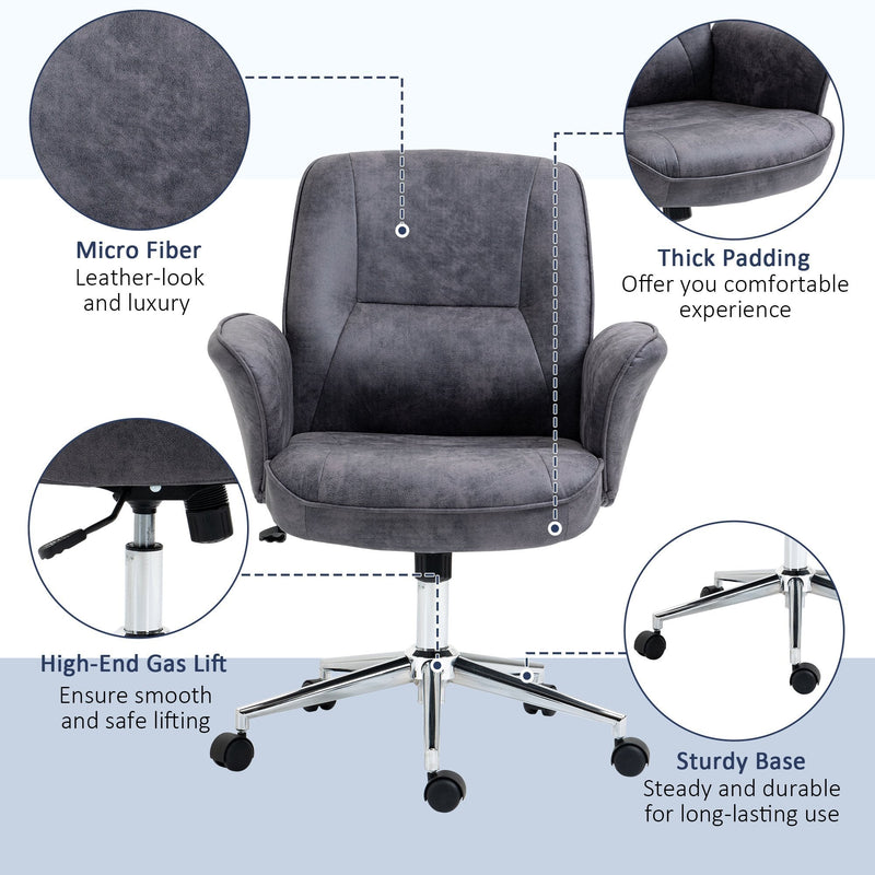 Vinsetto Swivel Computer Office Chair Mid Back Desk Chair for Home Study Bedroom,  Charcoal Grey Home