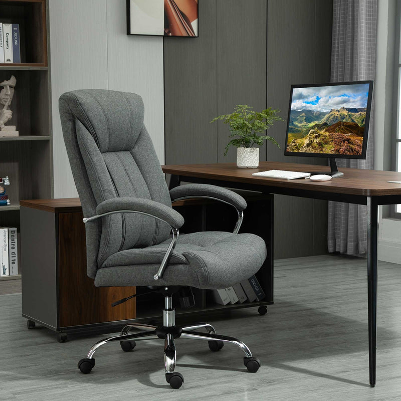 Vinsetto Leisure Office Chair Linen Fabric Swivel Computer Home Study  Bedroom with Wheels Grey w/