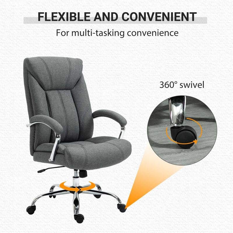 Vinsetto Swivel Task Office Chair for Home Ergonomic Linen Fabric Computer Chair, with Arm, Adjustable Height - Grey