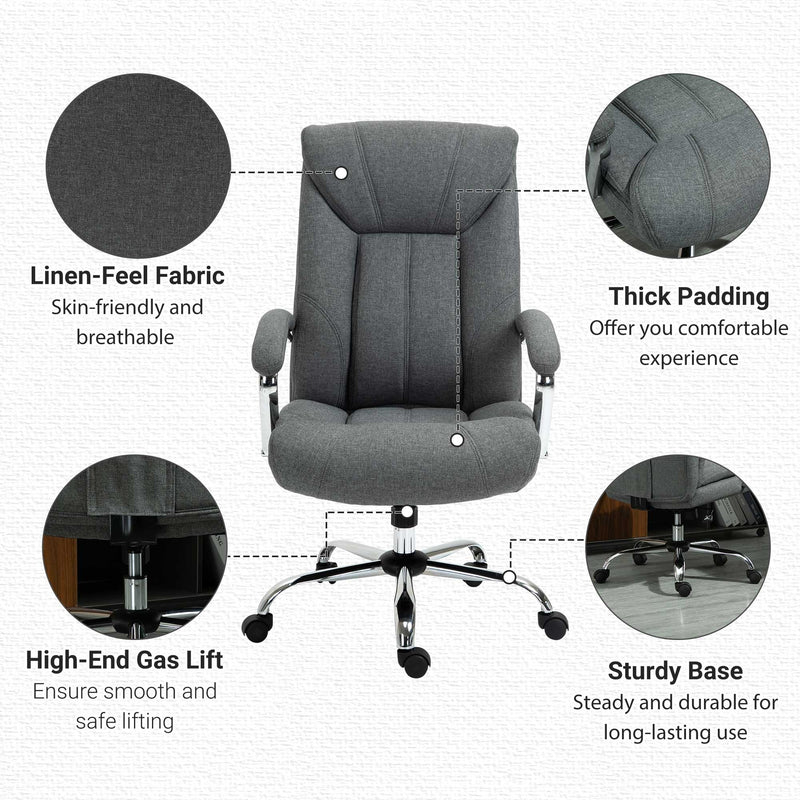 Vinsetto Ergonomic Home Office Chair High Back Task Computer Desk Chair  with Padded Armrests, Linen Fabric, Swivel Wheels, and Adjustable Height,  Grey an Height