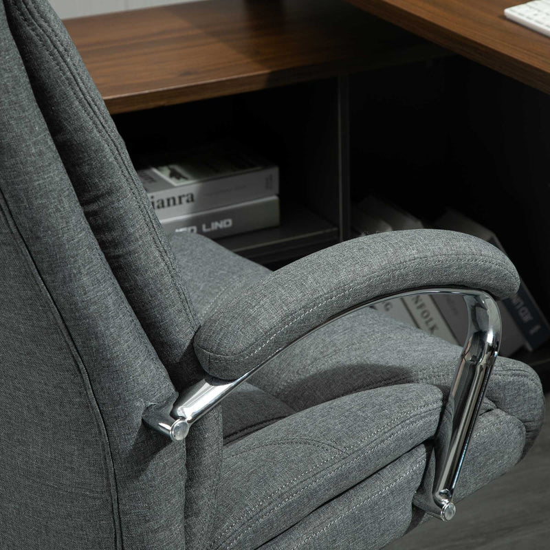 Vinsetto Swivel Task Office Chair for Home Ergonomic Linen Fabric Computer Chair, with Arm, Adjustable Height - Grey