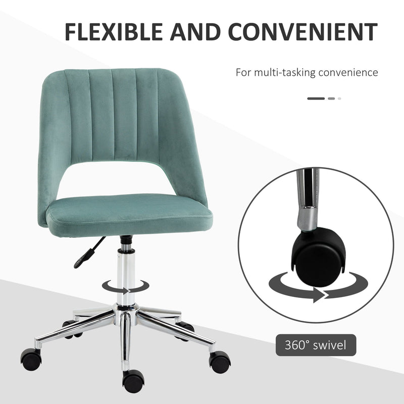 Vinsetto Mid Back Office Chair Velvet Fabric Swivel Scallop Shape Computer Desk Chair for Home Study Bedroom, Green Mid-Back