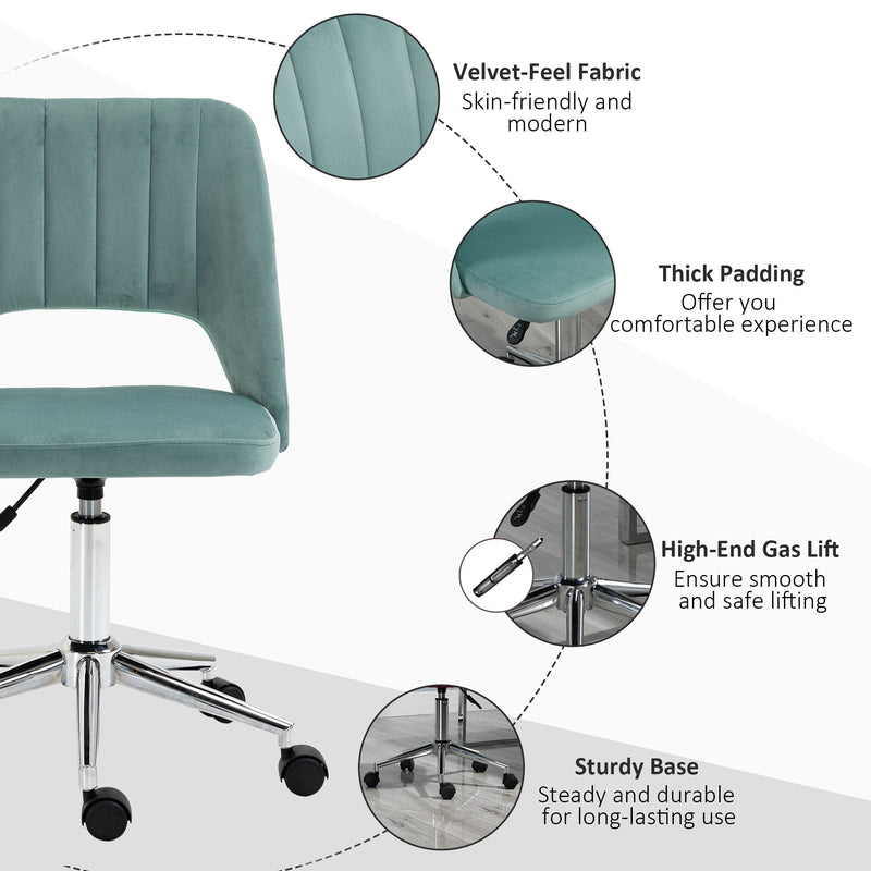 Vinsetto Mid Back Office Chair Velvet Fabric Swivel Scallop Shape Computer Desk Chair for Home Study Bedroom, Green Mid-Back