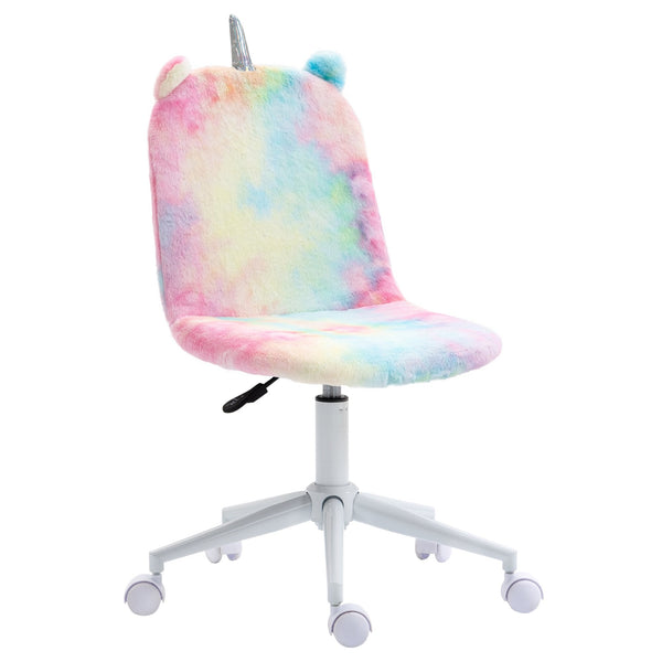 Vinsetto Fluffy Unicorn Office Chair with Mid-Back and Swivel Wheel, Cute Desk Chair, Rainbow Multi-Colored w/