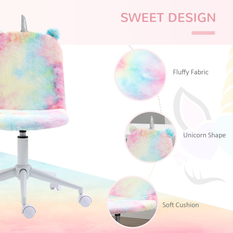 Vinsetto Fluffy Unicorn Office Chair with Mid-Back and Swivel Wheel, Cute Desk Chair, Rainbow Multi-Colored w/