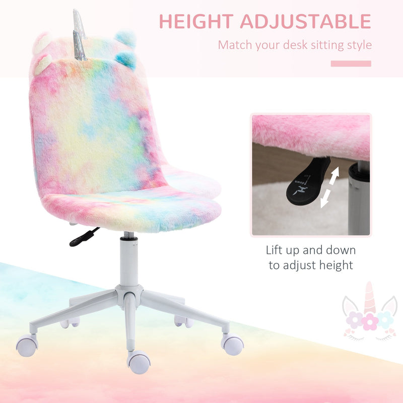 Vinsetto Fluffy Unicorn Office Chair with Mid-Back and Swivel Wheel, Cute Desk Chair, Rainbow Multi-Colored w/
