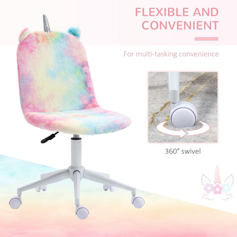 Vinsetto Fluffy Unicorn Office Chair with Mid-Back and Swivel Wheel, Cute Desk Chair, Rainbow Multi-Colored w/