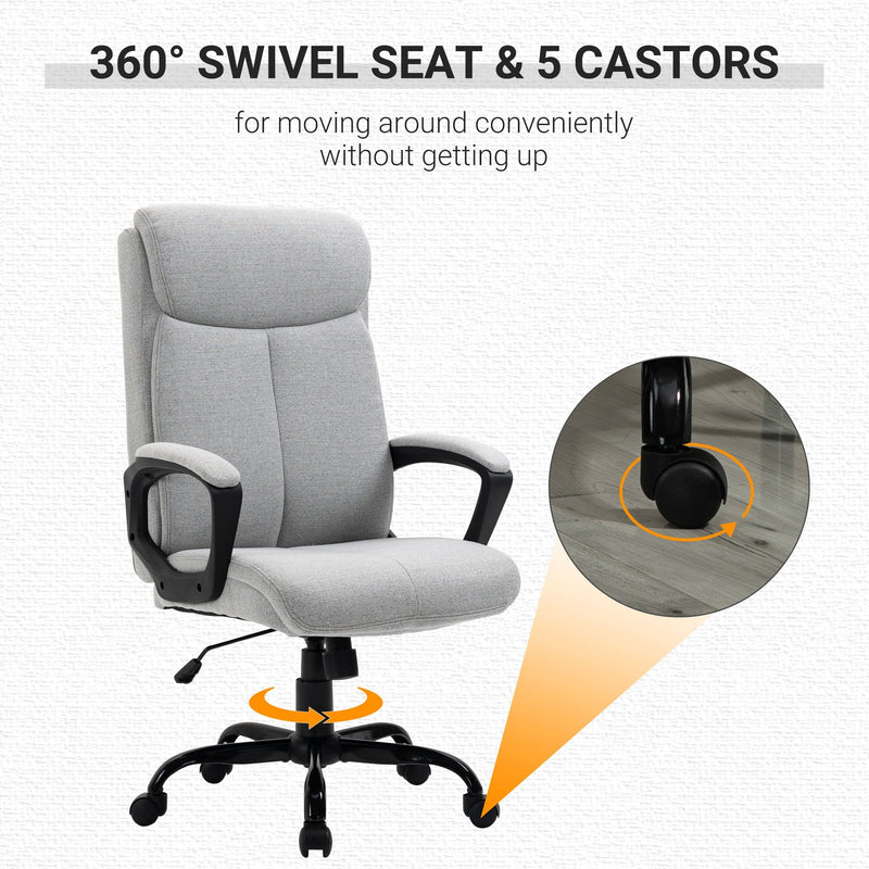 Vinsetto High Back Executive Chair Ergonomic Task Seat Home Office Swivel  Computer Chair for Sturdy with Padded Armrests, Adjustable Height, Light Grey Home