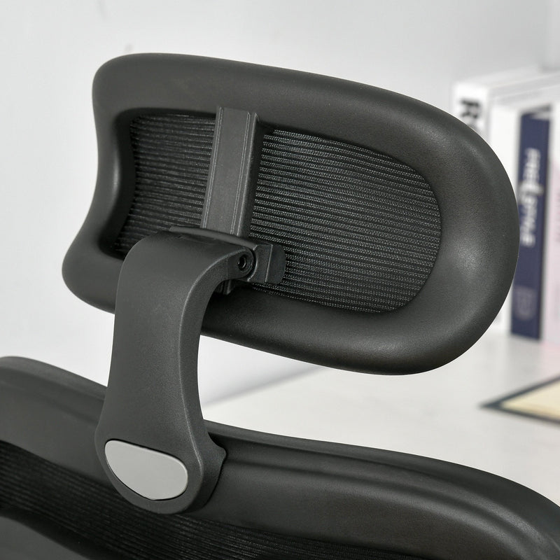 Vinsetto Mesh Office Chair, Ergonomic High-Back Swivel Desk Chair with Adjustable Height, Headrest, Lumbar Support, Padded Seat for Home Office Black w/ Headrest
