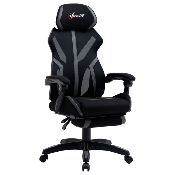 Vinsetto Mesh Office Chair Desk Task Computer Recliner with Footrest, Lumbar Back Support, Swivel Wheels, Adjustable Height for Home, Black Grey w/
