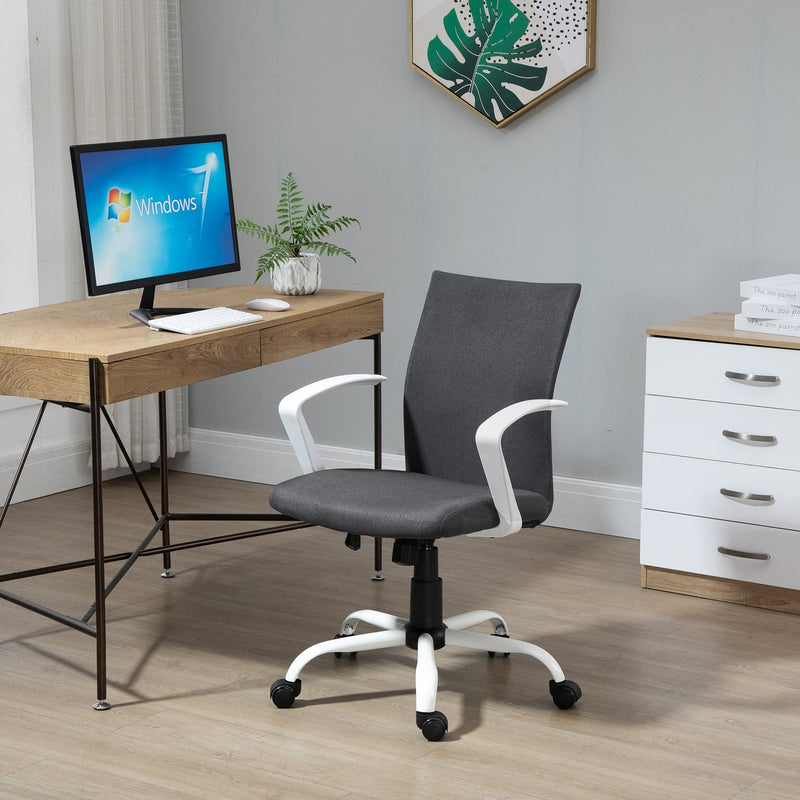 Vinsetto Office Chair Linen Swivel Computer Desk Chair Home Study Task Chair with Wheels, Arm, Charcoal Grey Chair, Deep